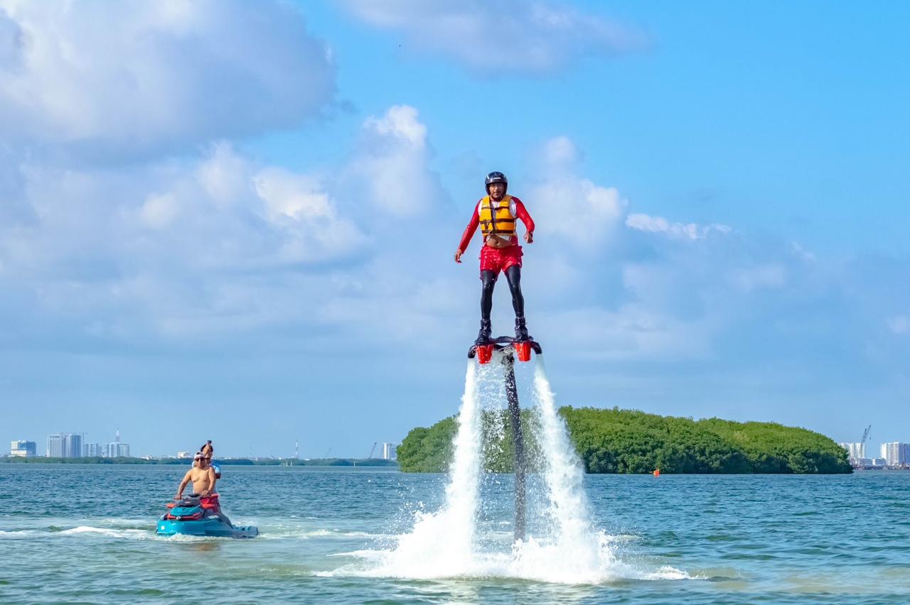 A guy in flyboard.